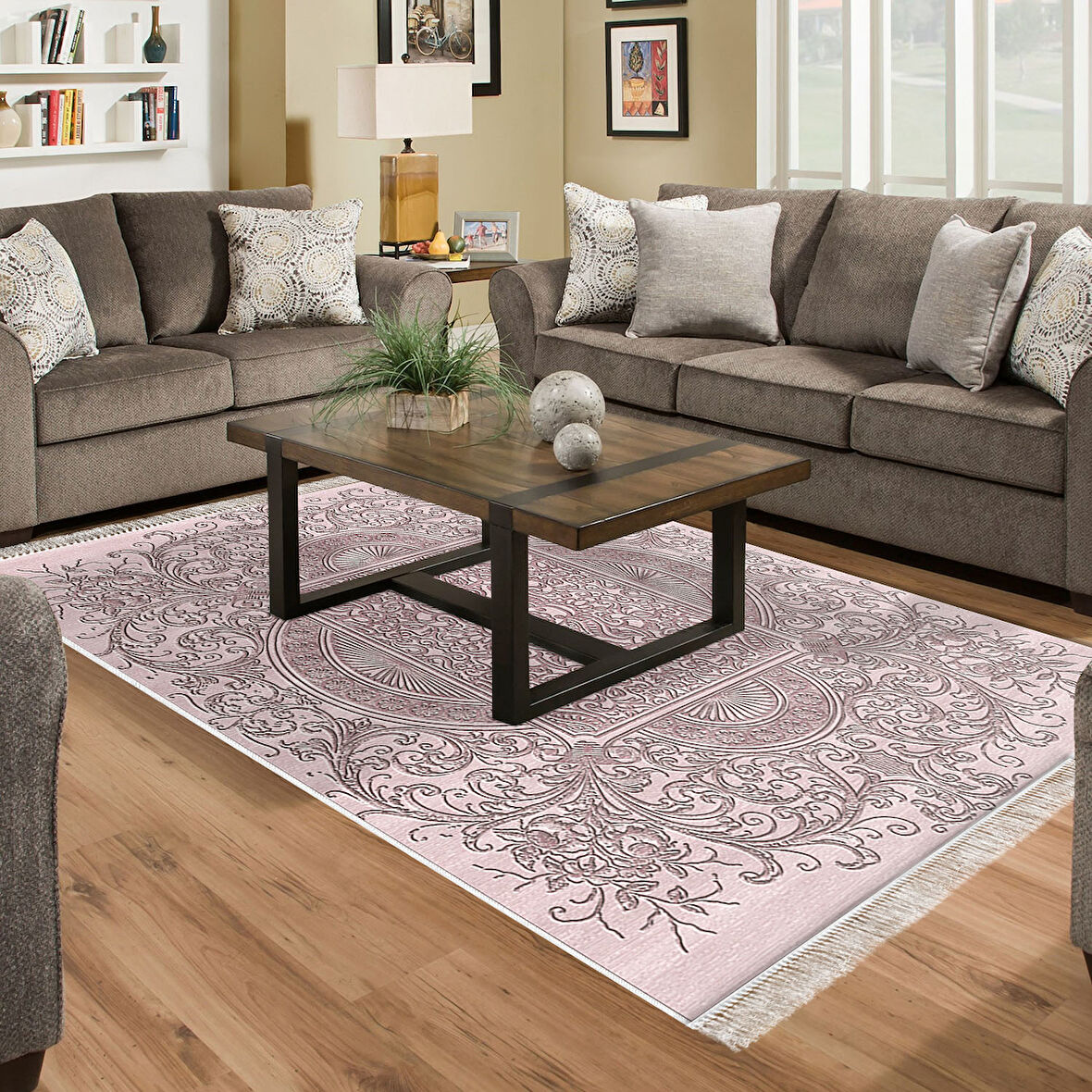 Dekoreko Kaymaz Taban Djt Salon Halısı Yıldız Deri Saçaklı Modern 1488