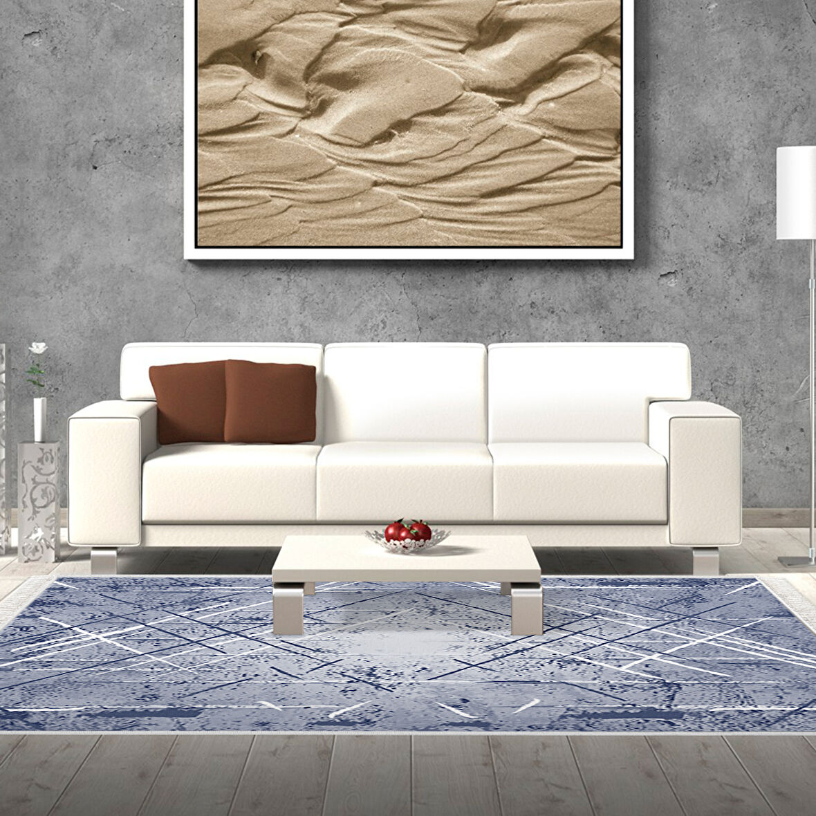 Dekoreko Kaymaz Taban Djt Salon Halısı Yıldız Deri Saçaklı Modern M5003