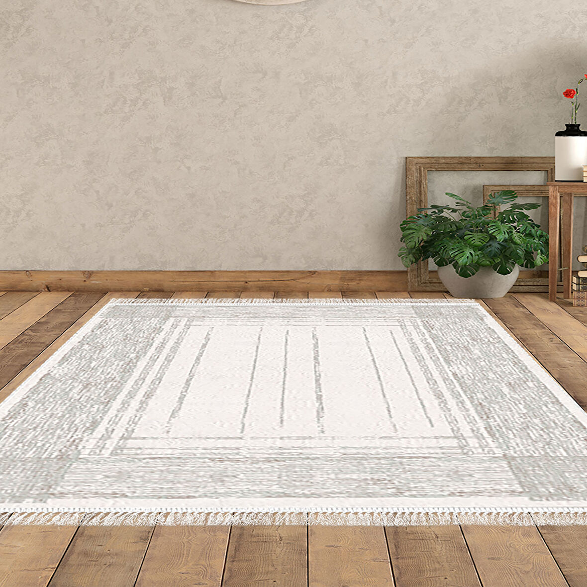 Dekoreko Kaymaz Taban Djt Salon Halısı Star Pamuk Saçaklı Modern M5076