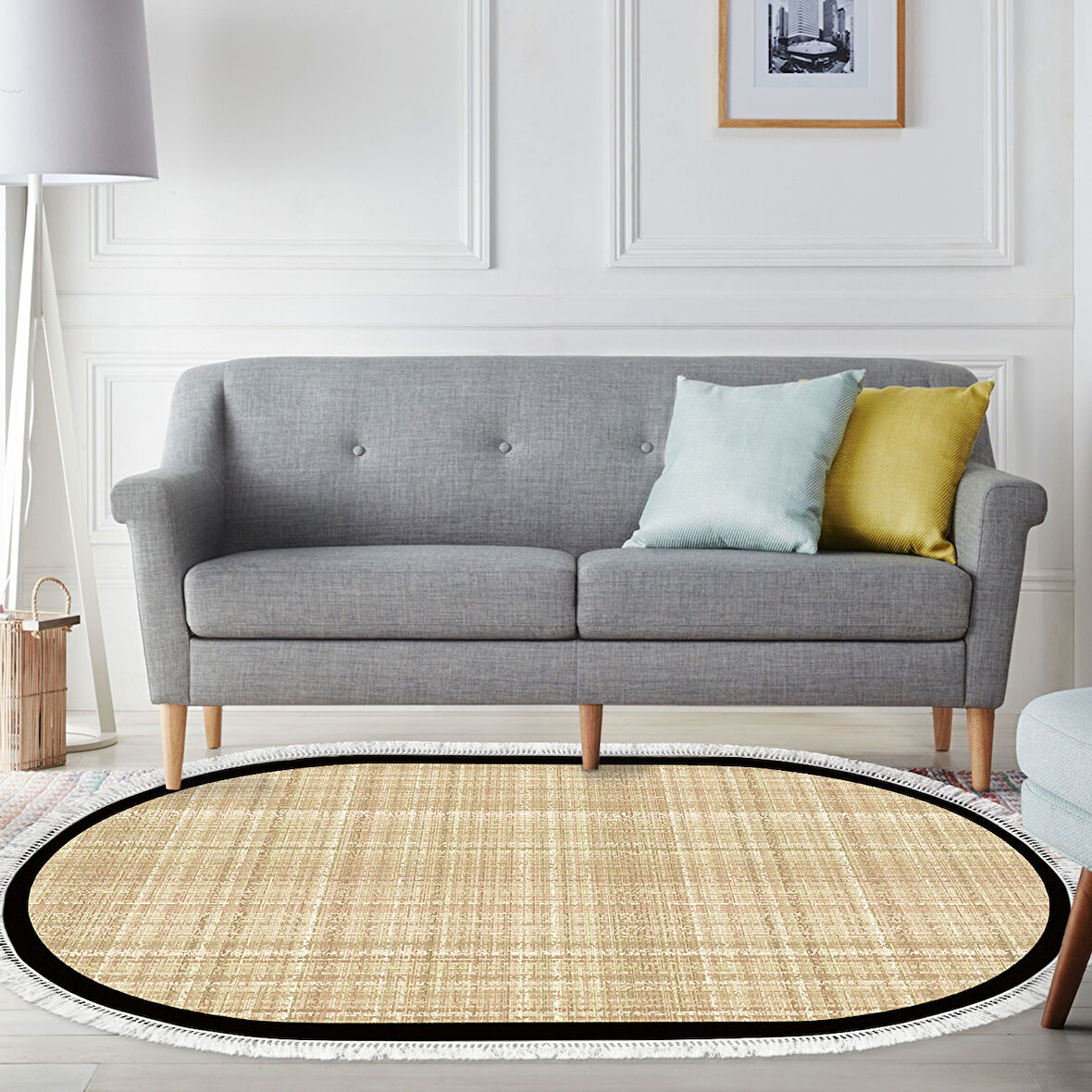 Alanur Home Kaymaz Taban Djt Banyo Mutfak Salon Halı  Trend Saçaklı Oval Dokuma Desen E5007