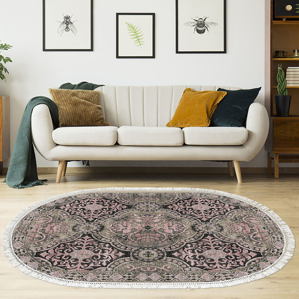 Dekoreko Kaymaz Taban Djt Salon Halısı Yıldız Deri Saçaklı Oval Modern 659M