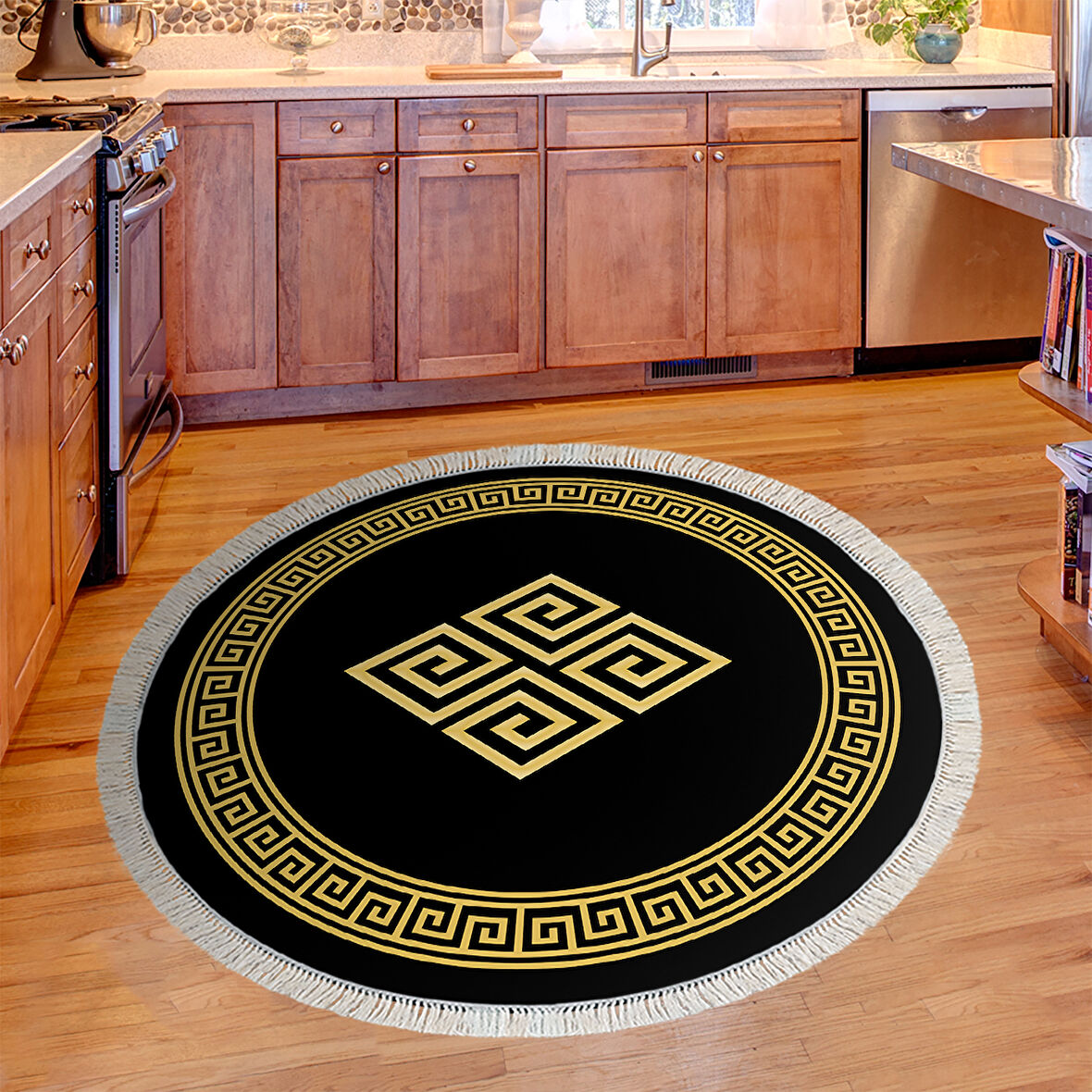 Dekoreko Kaymaz Taban Djt Mutfak Halısı Star Pamuk Saçaklı Yuvarlak Modern 656M