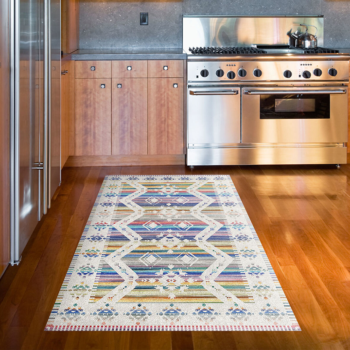 Dekoreko Kaymaz Taban Djt Mutfak Halısı Star Pamuk İskandinav F5014