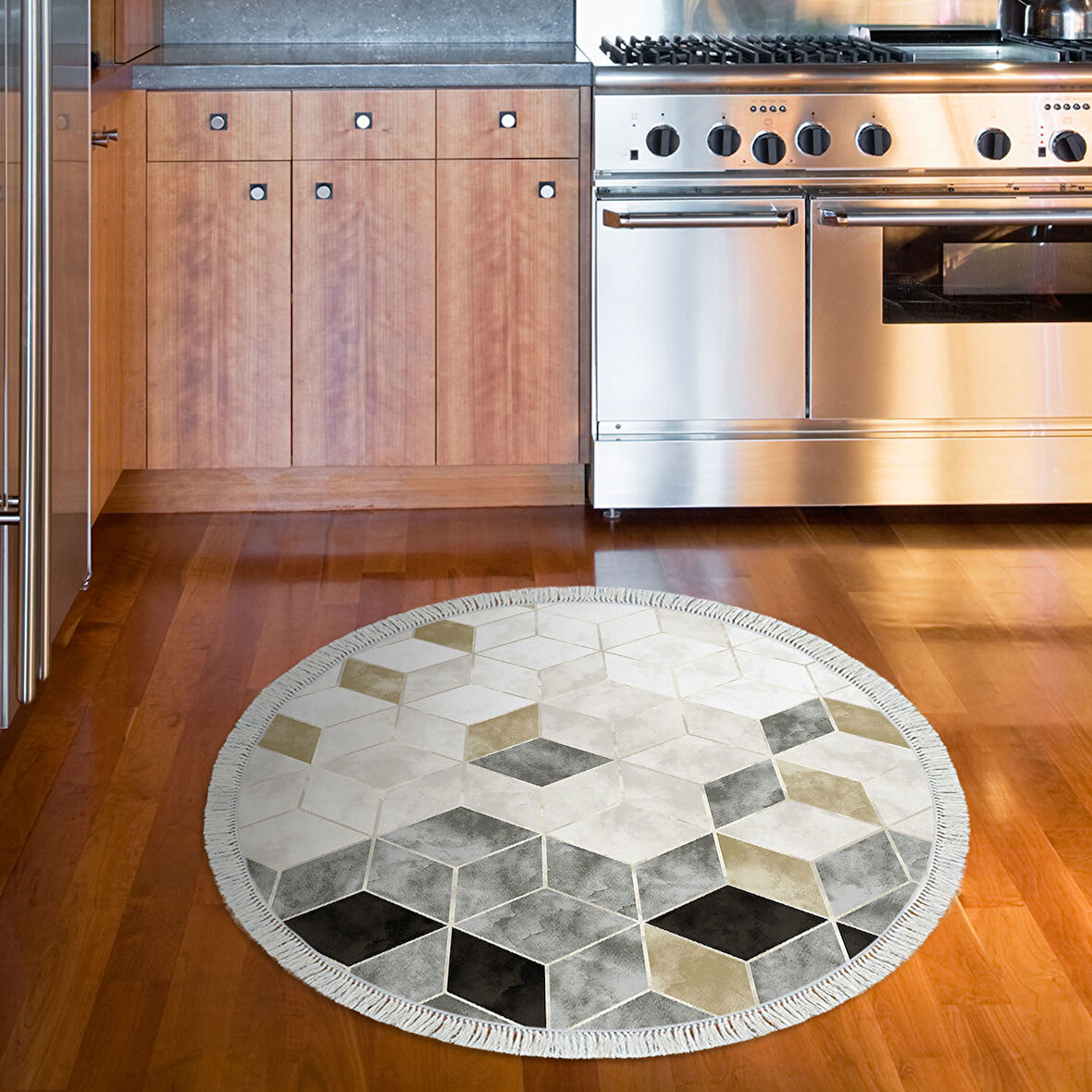 Dekoreko Kaymaz Taban Djt Mutfak Halısı Trend Saçaklı Yuvarlak İskandinav 2146M