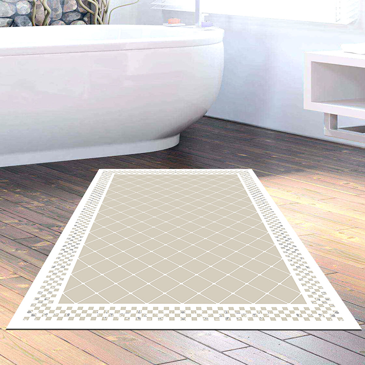 Dekoreko Kaymaz Taban Djt Banyo Halısı Yıldız Deri Modern 603M