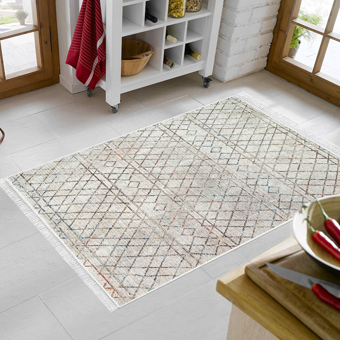 Dekoreko Kaymaz Taban Djt Mutfak Halısı Trend Saçaklı İskandinav F5079