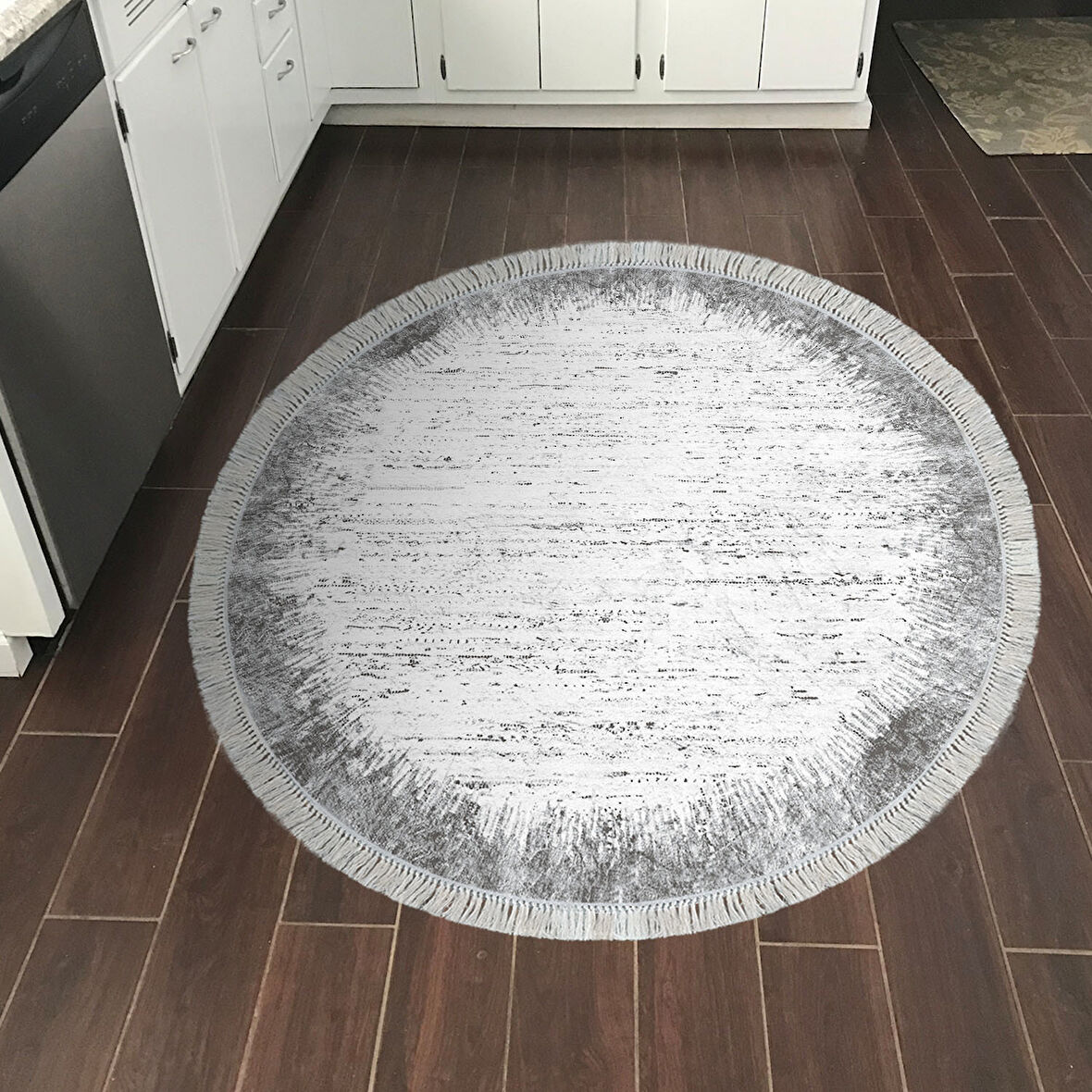 Dekoreko Kaymaz Taban Djt Mutfak Halısı Yıldız Deri Saçaklı Yuvarlak Modern 1342