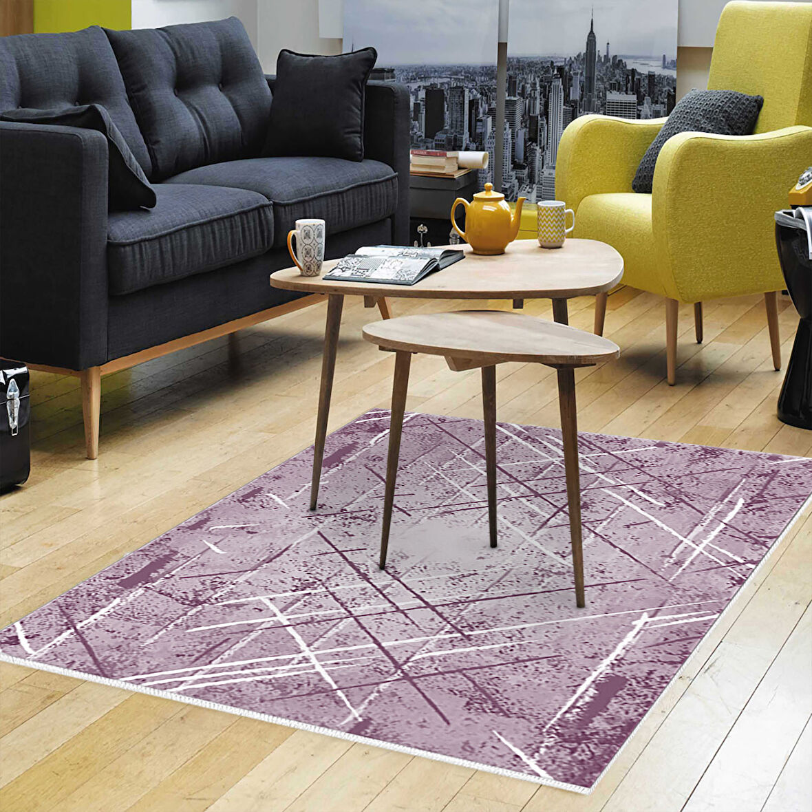 Dekoreko Kaymaz Taban Djt Salon Halısı Star Pamuk Modern M5003