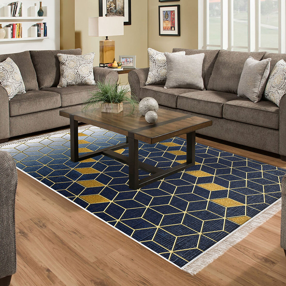 Dekoreko Kaymaz Taban Djt Salon Halısı Yıldız Deri Saçaklı Modern 719