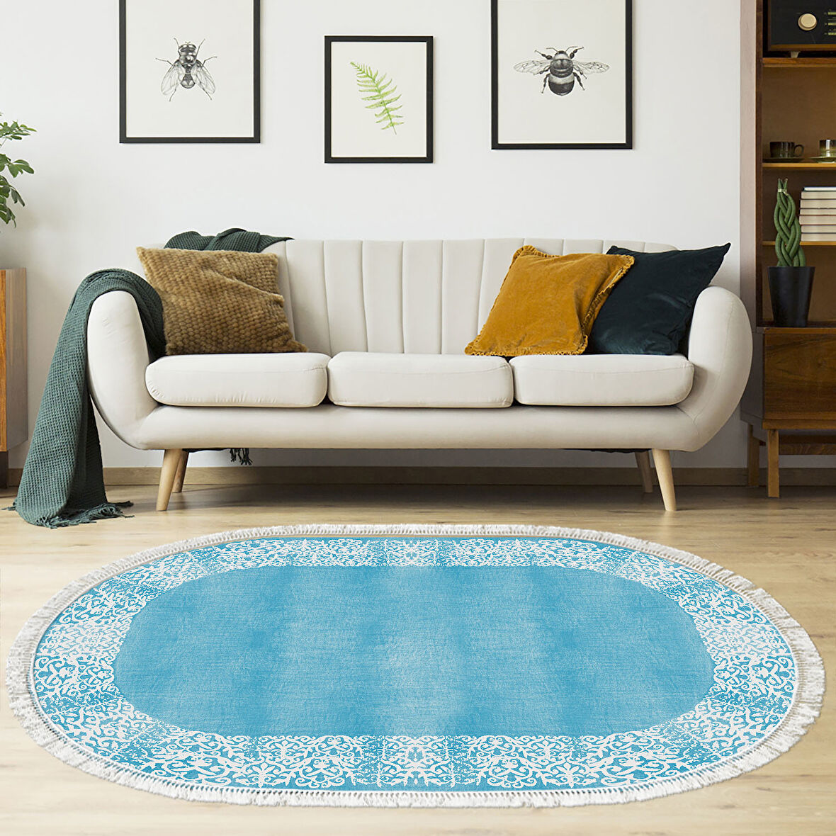 Dekoreko Kaymaz Taban Djt Salon Halısı Star Pamuk Saçaklı Oval Modern 1460