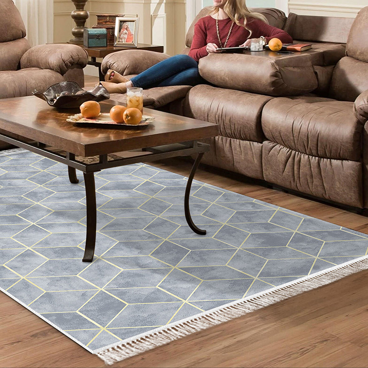 Dekoreko Kaymaz Taban Djt Salon Halısı Trend Saçaklı Modern 627M