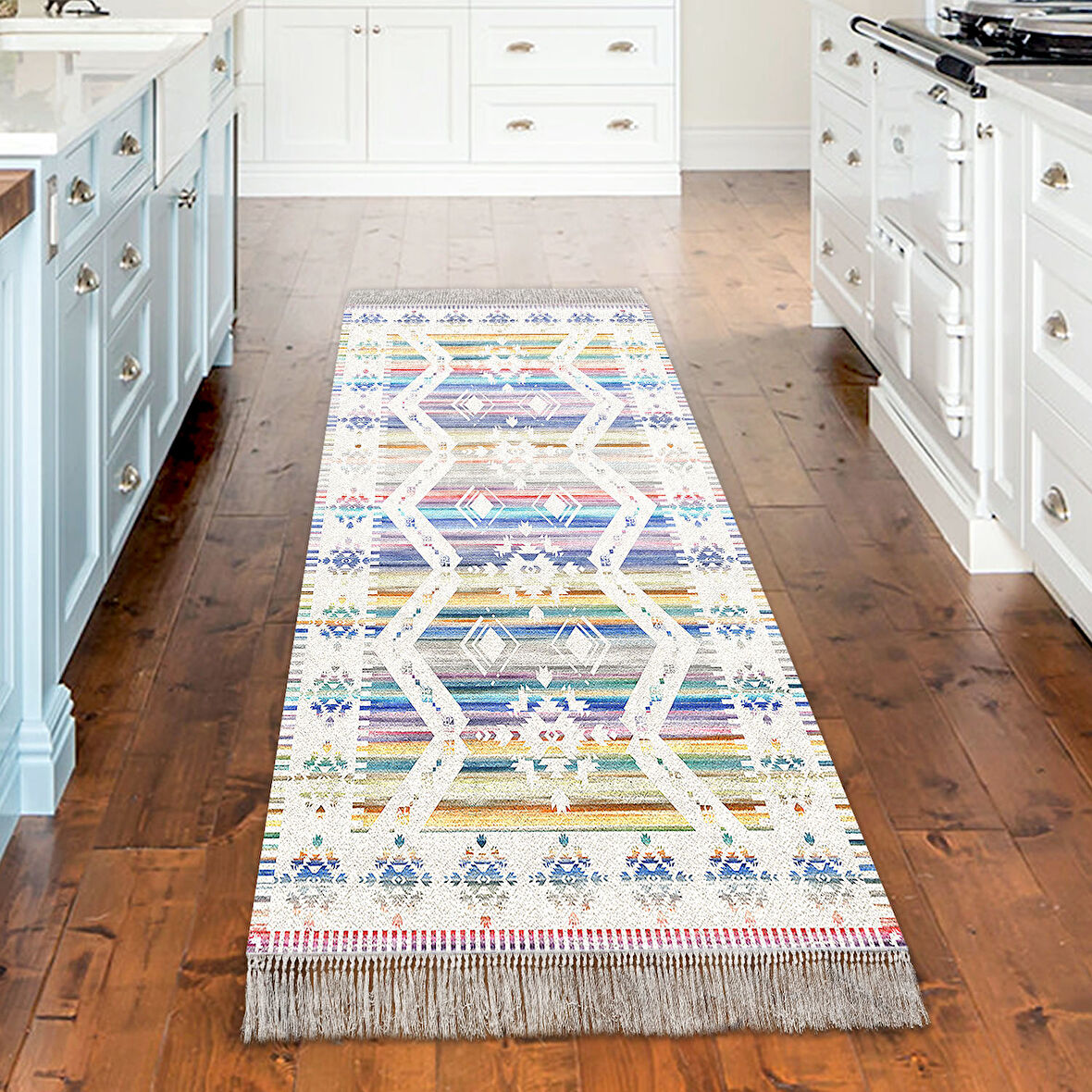 Dekoreko Kaymaz Taban Djt Mutfak Halısı Star Pamuk Saçaklı İskandinav F5014