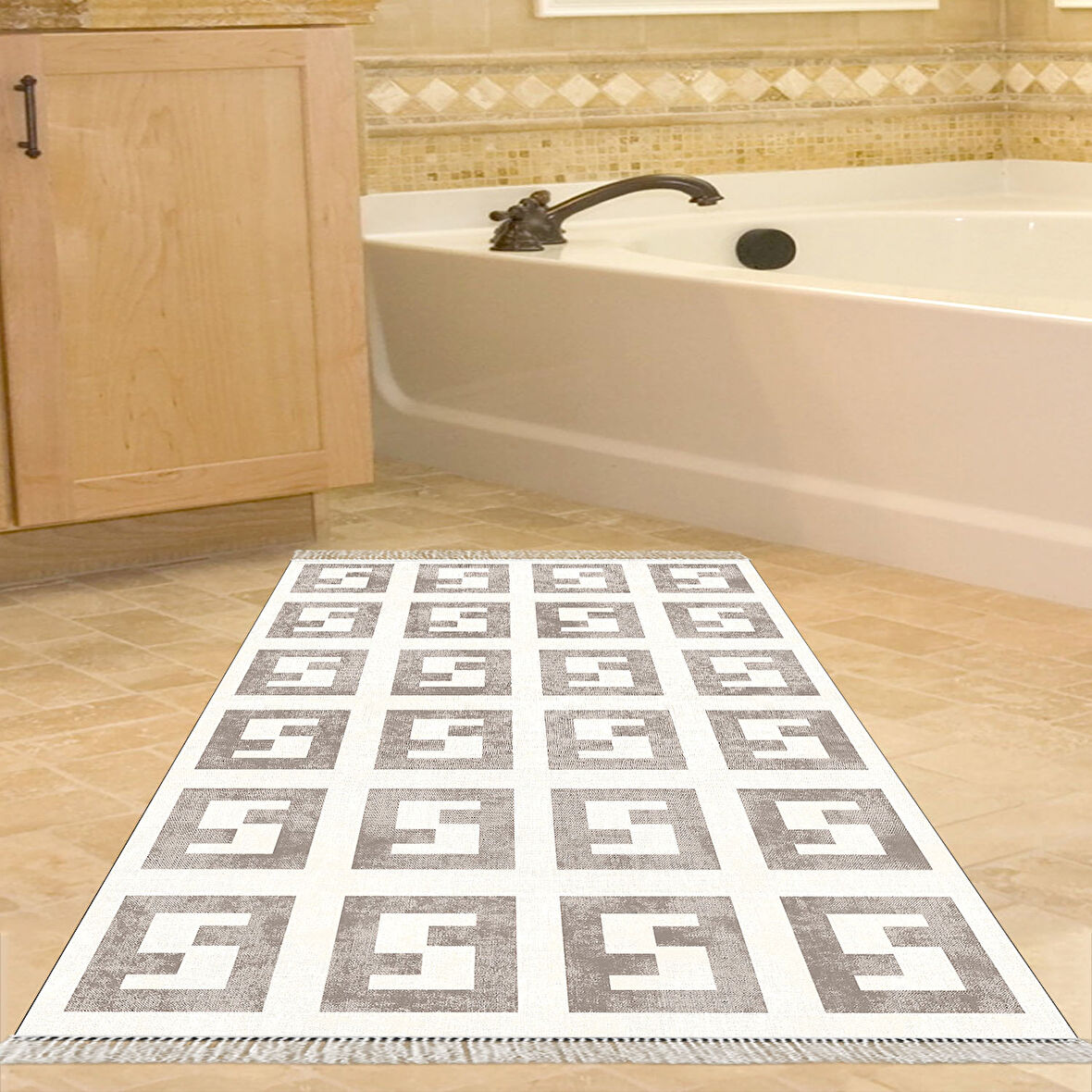 Dekoreko Kaymaz Taban Djt Banyo Halısı Trend Saçaklı Modern 606M