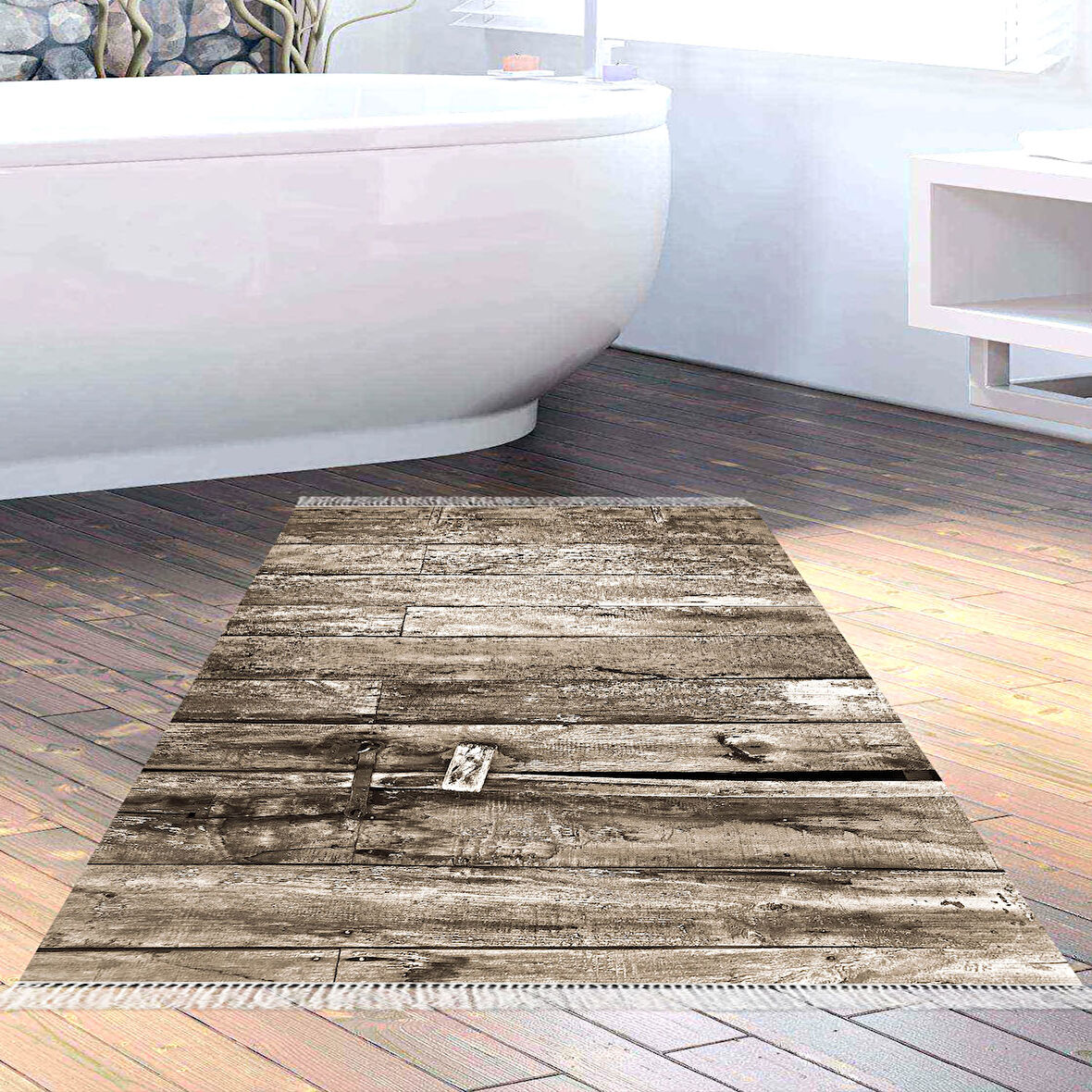 Dekoreko Kaymaz Taban Djt Banyo Halısı Yıldız Deri Saçaklı Modern Mu136