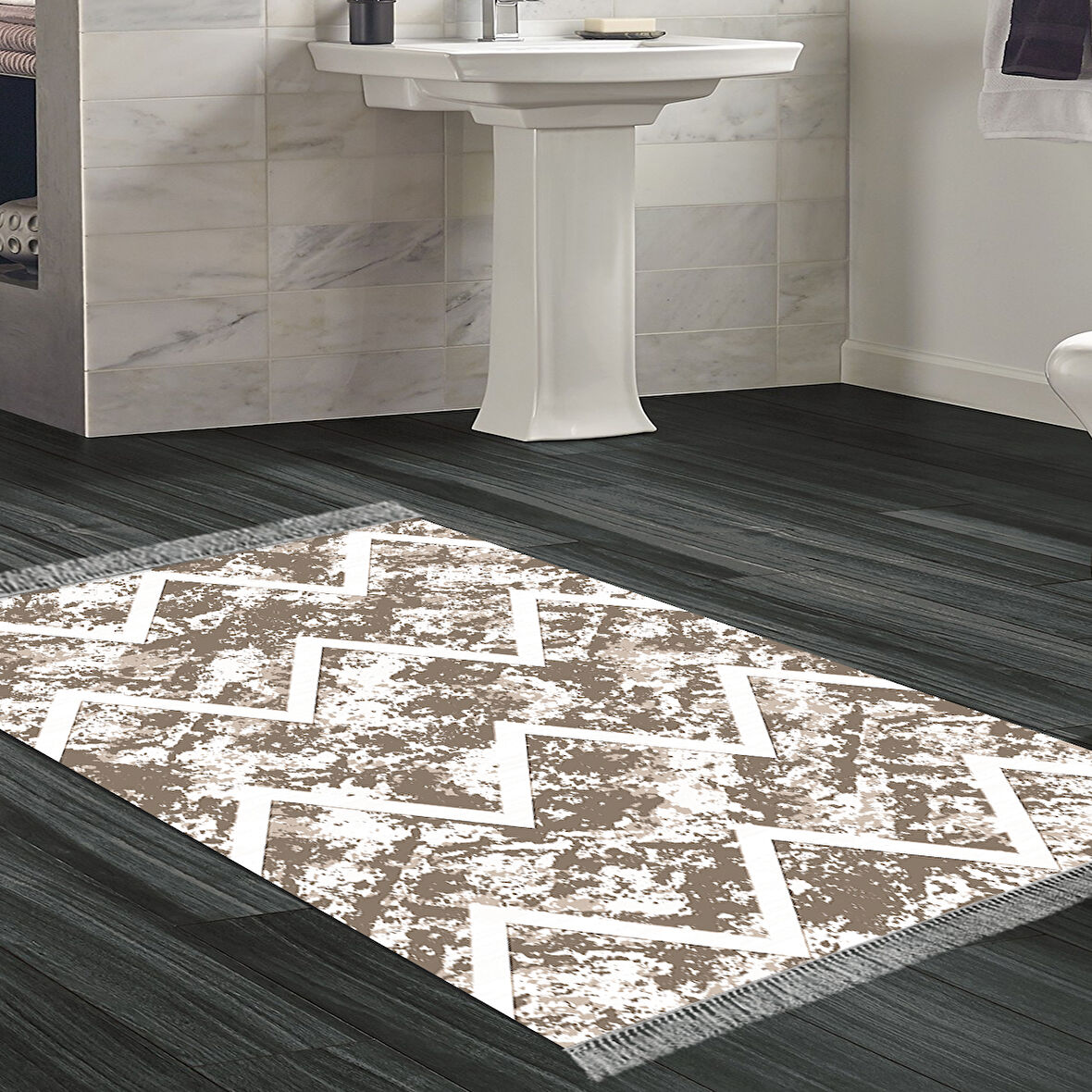 Dekoreko Kaymaz Taban Djt Banyo Halısı Trend Saçaklı İskandinav F5128