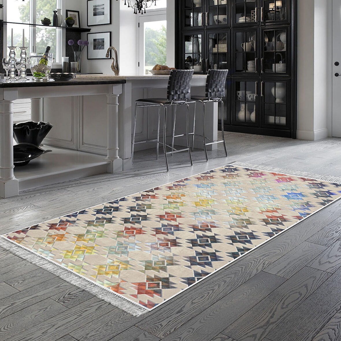 Dekoreko Kaymaz Taban Djt Mutfak Halısı Star Pamuk Saçaklı Modern 763