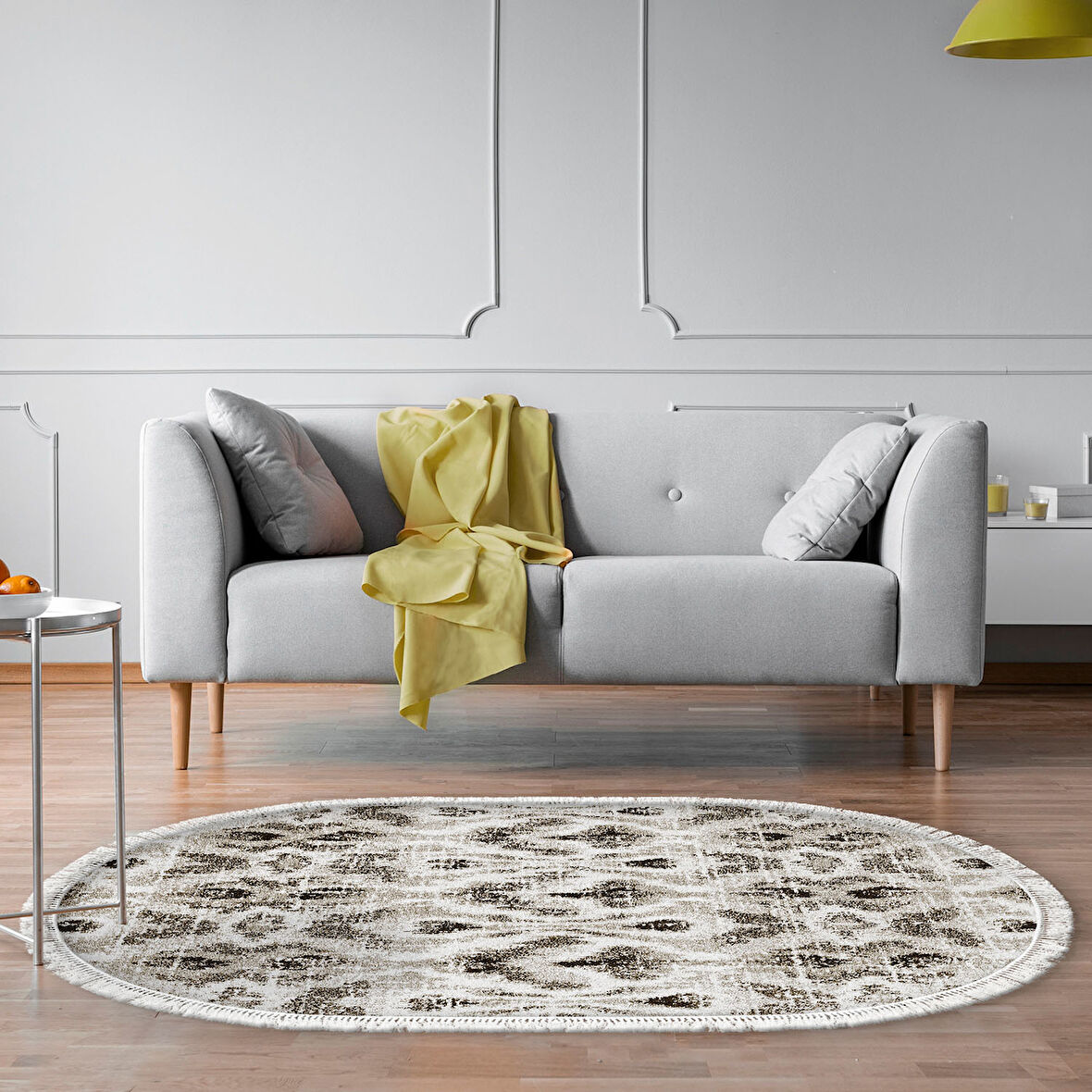 Dekoreko Kaymaz Taban Djt Salon Halısı Trend Saçaklı Oval İskandinav F5136