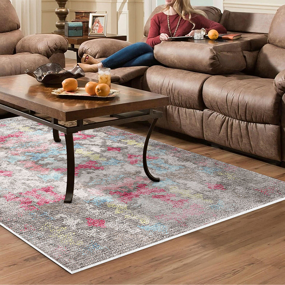 Dekoreko Kaymaz Taban Djt Salon Halısı Yıldız Deri Modern F5138