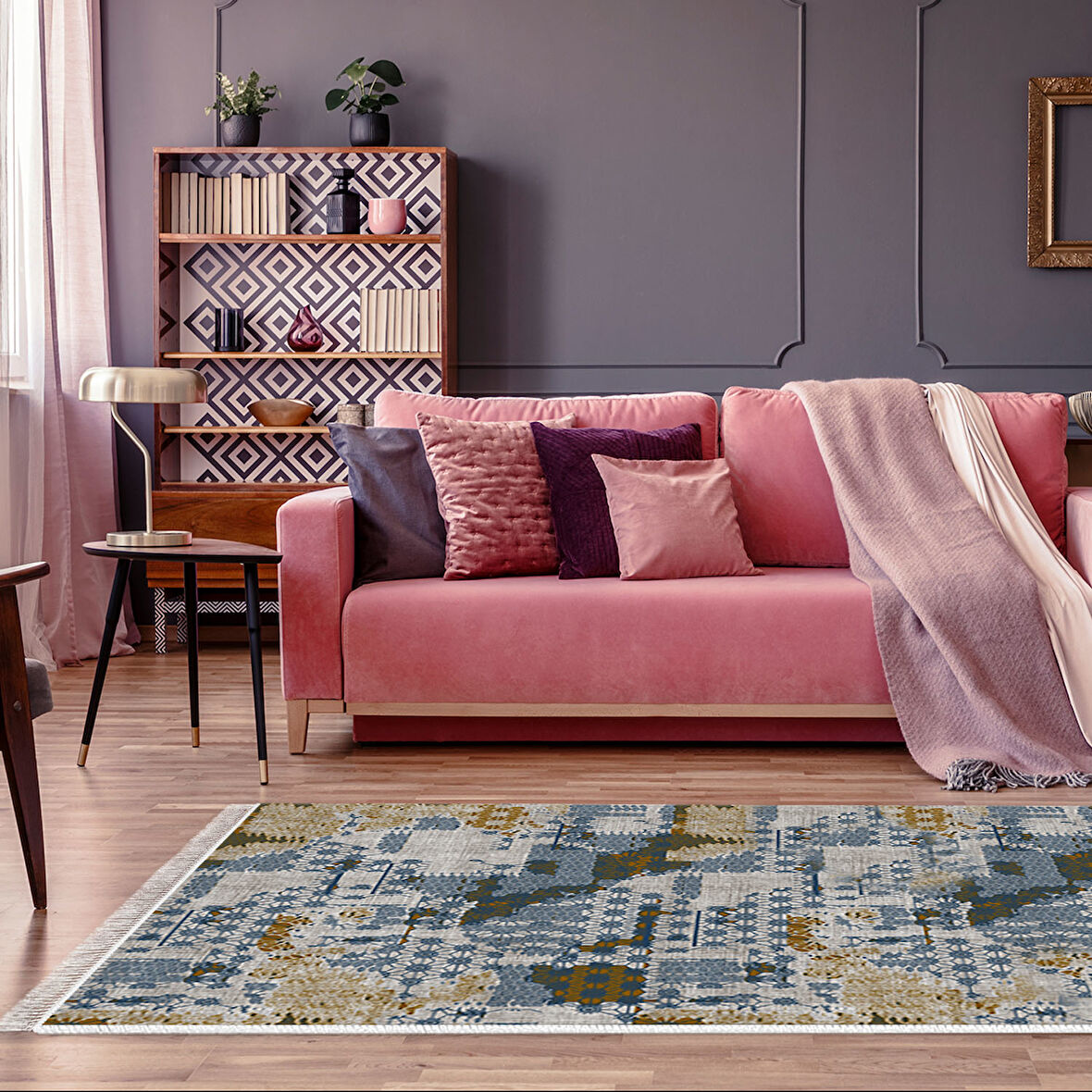 Dekoreko Kaymaz Taban Djt Salon Halısı Yıldız Deri Saçaklı Modern M5015