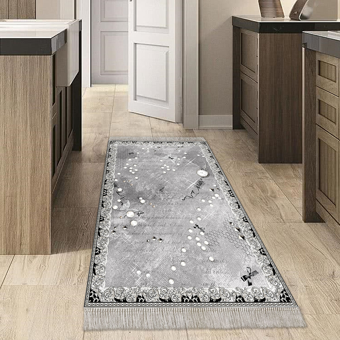 Dekoreko Kaymaz Taban Djt Mutfak Halısı Yıldız Deri Saçaklı Modern Mu118