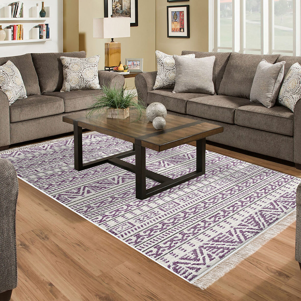 Dekoreko Kaymaz Taban Djt Salon Halısı Trend Saçaklı İskandinav F5082