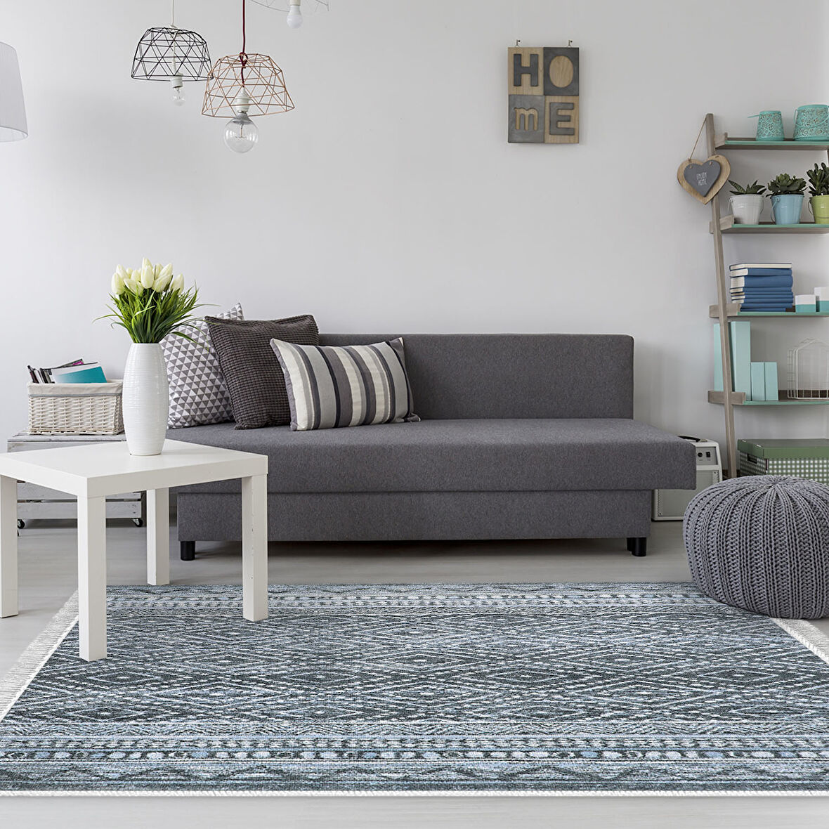 Dekoreko Kaymaz Taban Djt Salon Halısı Star Pamuk Saçaklı İskandinav F5087