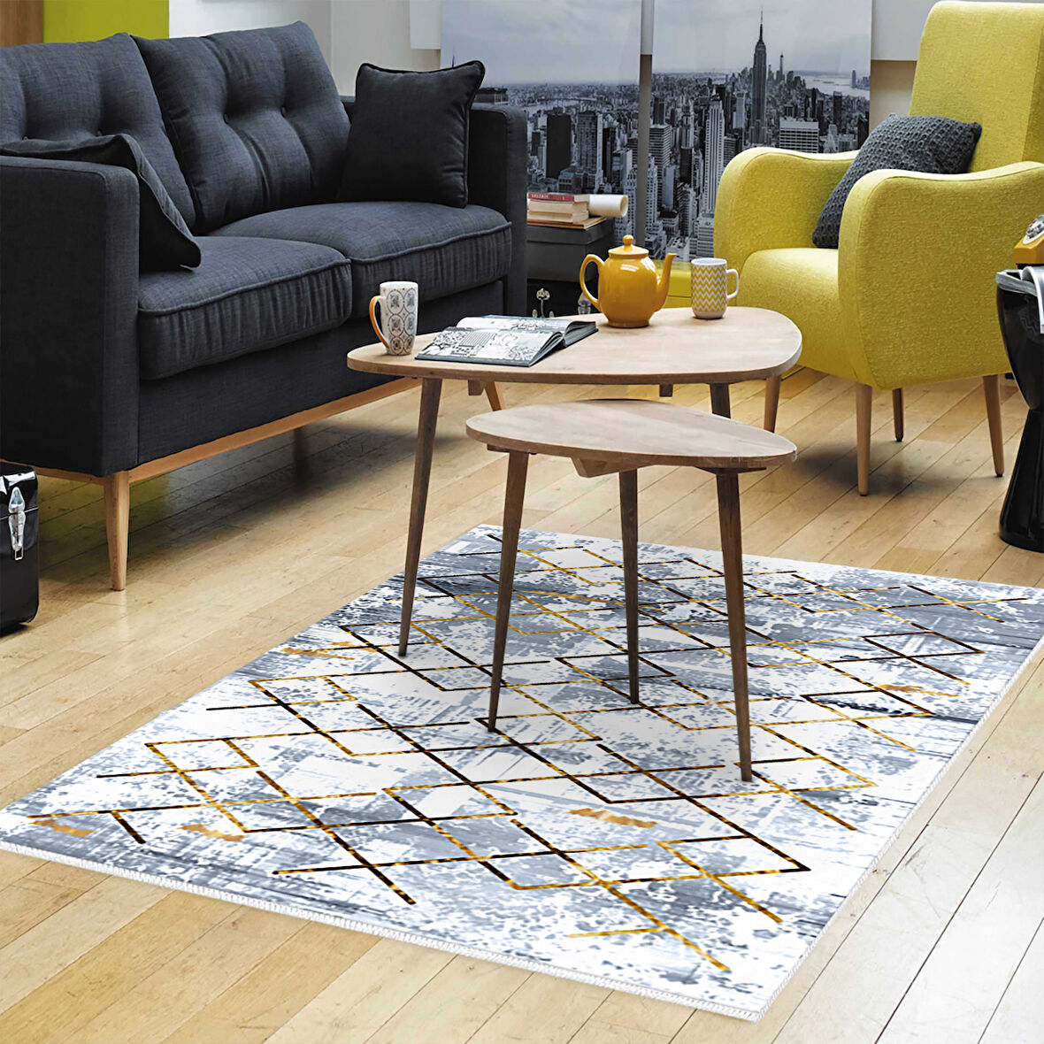 Dekoreko Kaymaz Taban Djt Salon Halısı Trend Modern M5026