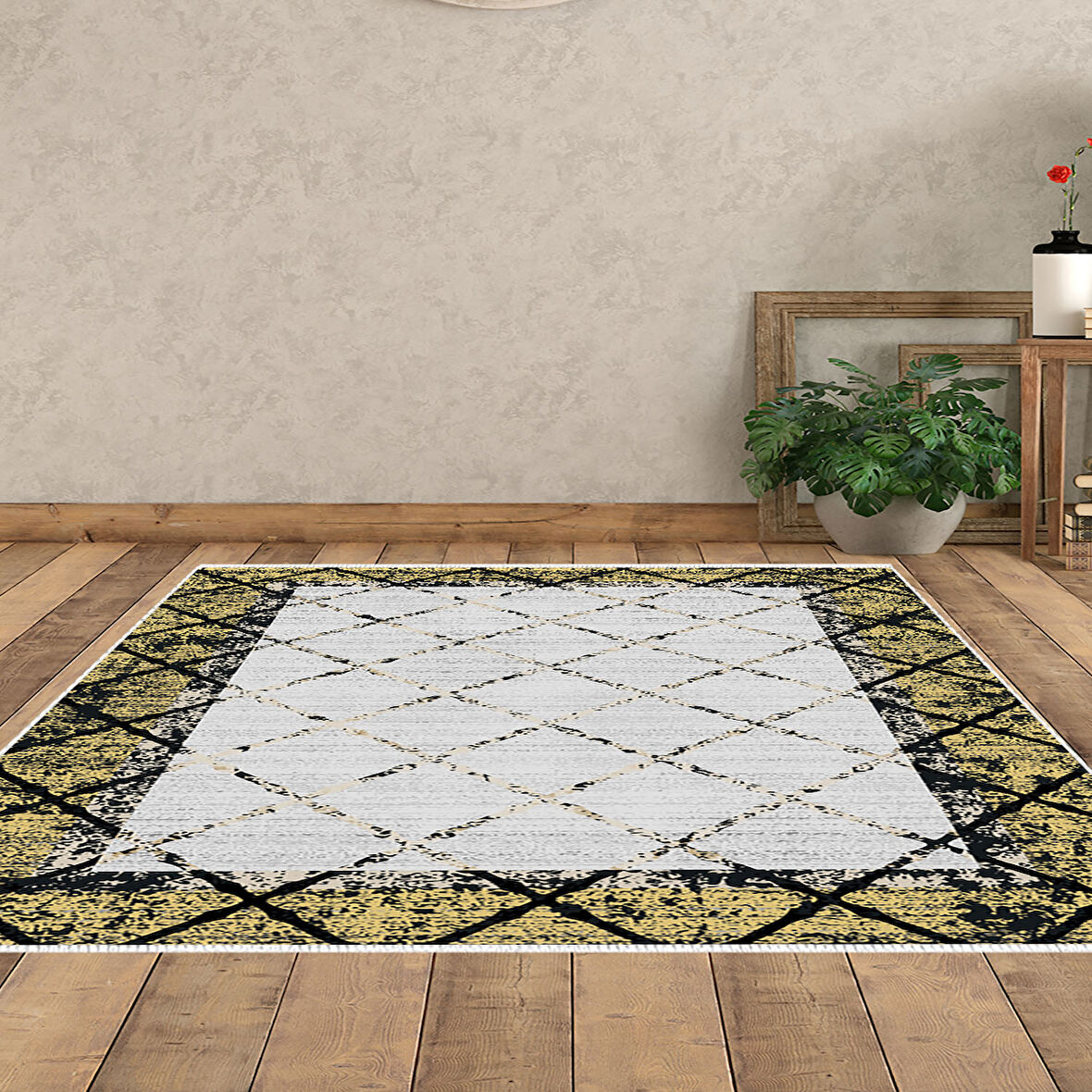 Dekoreko Kaymaz Taban Djt Salon Halısı Star Pamuk Modern M5129