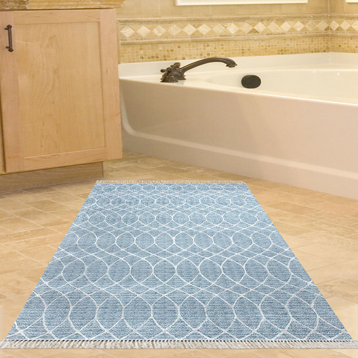 Dekoreko Kaymaz Taban Djt Banyo Halısı Trend Saçaklı İskandinav F5084