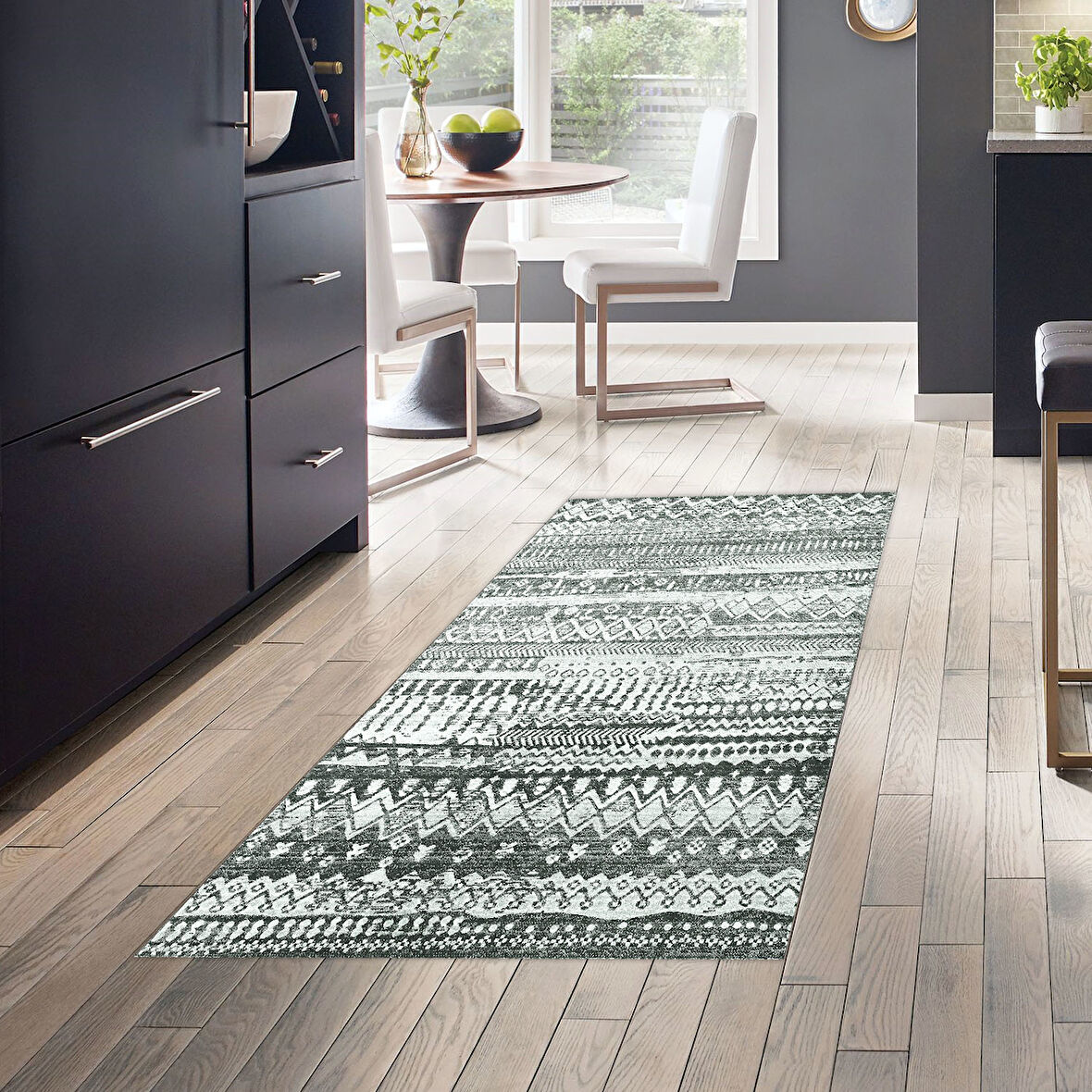 Dekoreko Kaymaz Taban Djt Mutfak Halısı Yıldız Deri İskandinav F5080 Silver