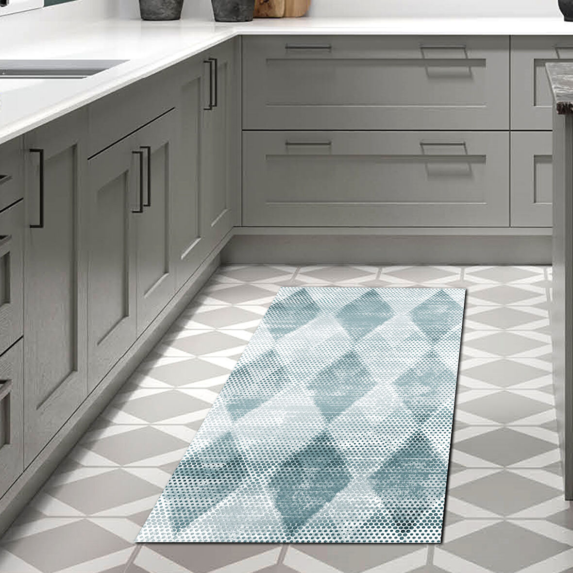 Dekoreko Kaymaz Taban Djt Mutfak Halısı Star Pamuk İskandinav F5131