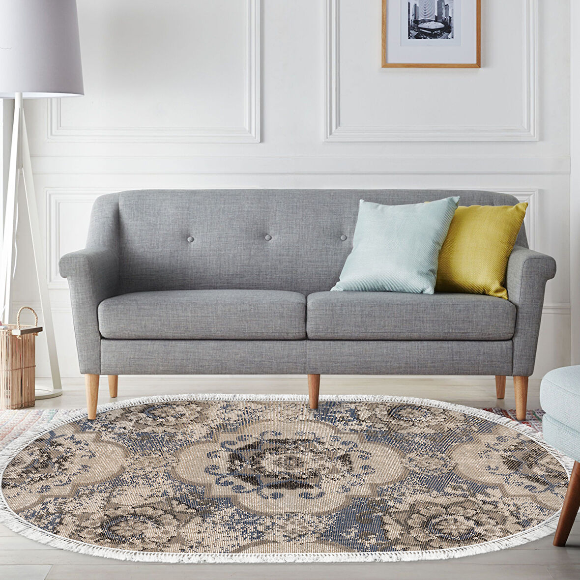 Dekoreko Kaymaz Taban Djt Salon Halısı Star Pamuk Saçaklı Oval Modern 1903M