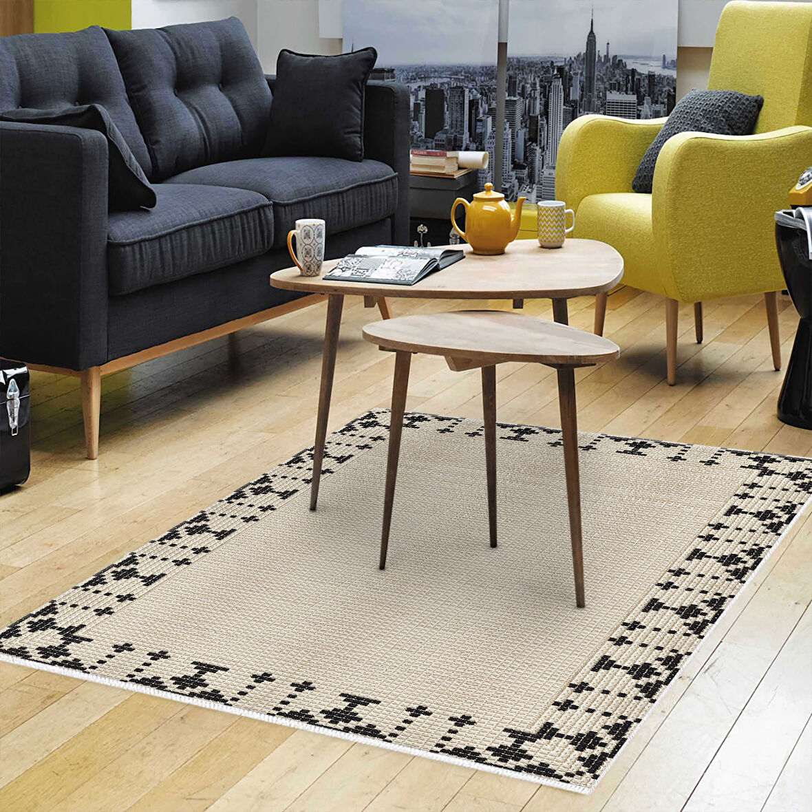 Dekoreko Kaymaz Taban Djt Salon Halısı Star Pamuk Modern 1945