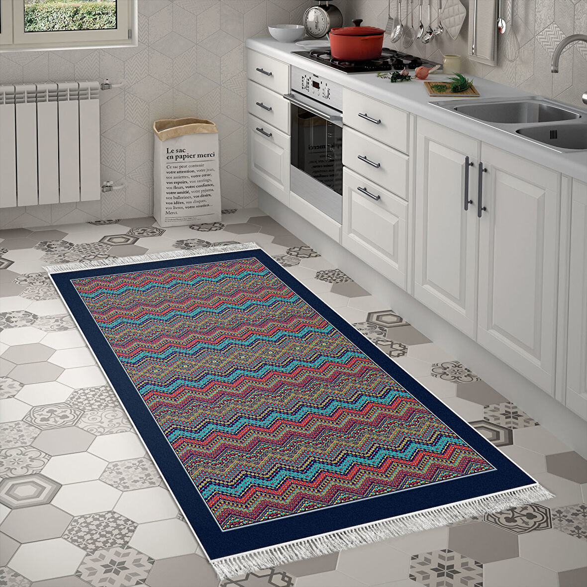 Dekoreko Kaymaz Taban Djt Mutfak Halısı Star Pamuk Saçaklı Modern 1935