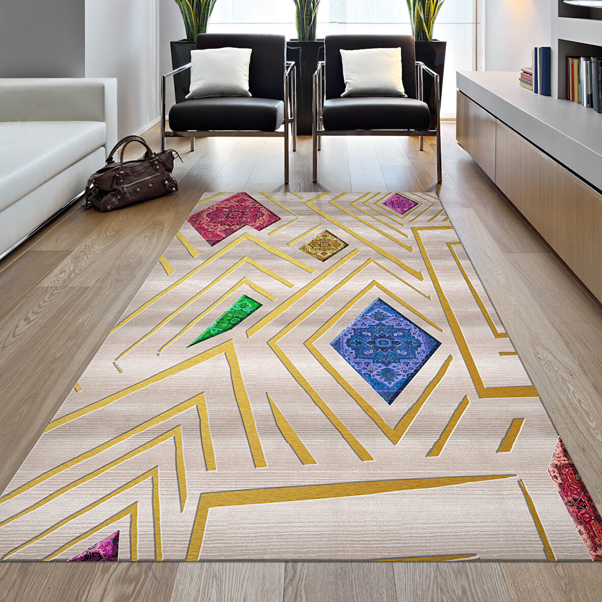 Dekoreko Kaymaz Taban Djt Salon Halısı Yıldız Deri Modern P1337