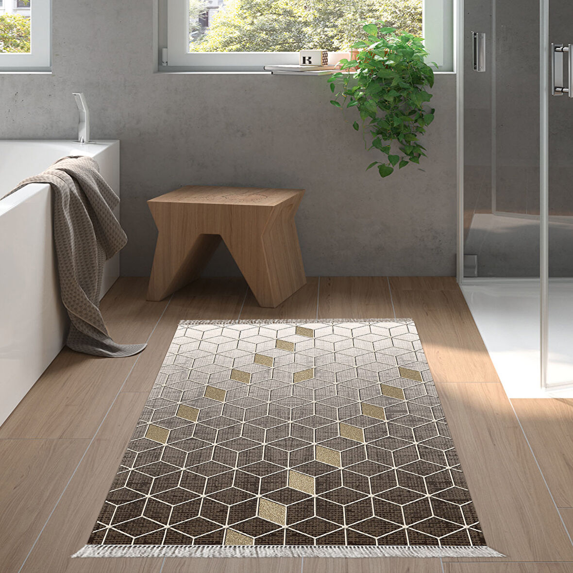 Dekoreko Kaymaz Taban Djt Banyo Halısı Trend Saçaklı Modern 719