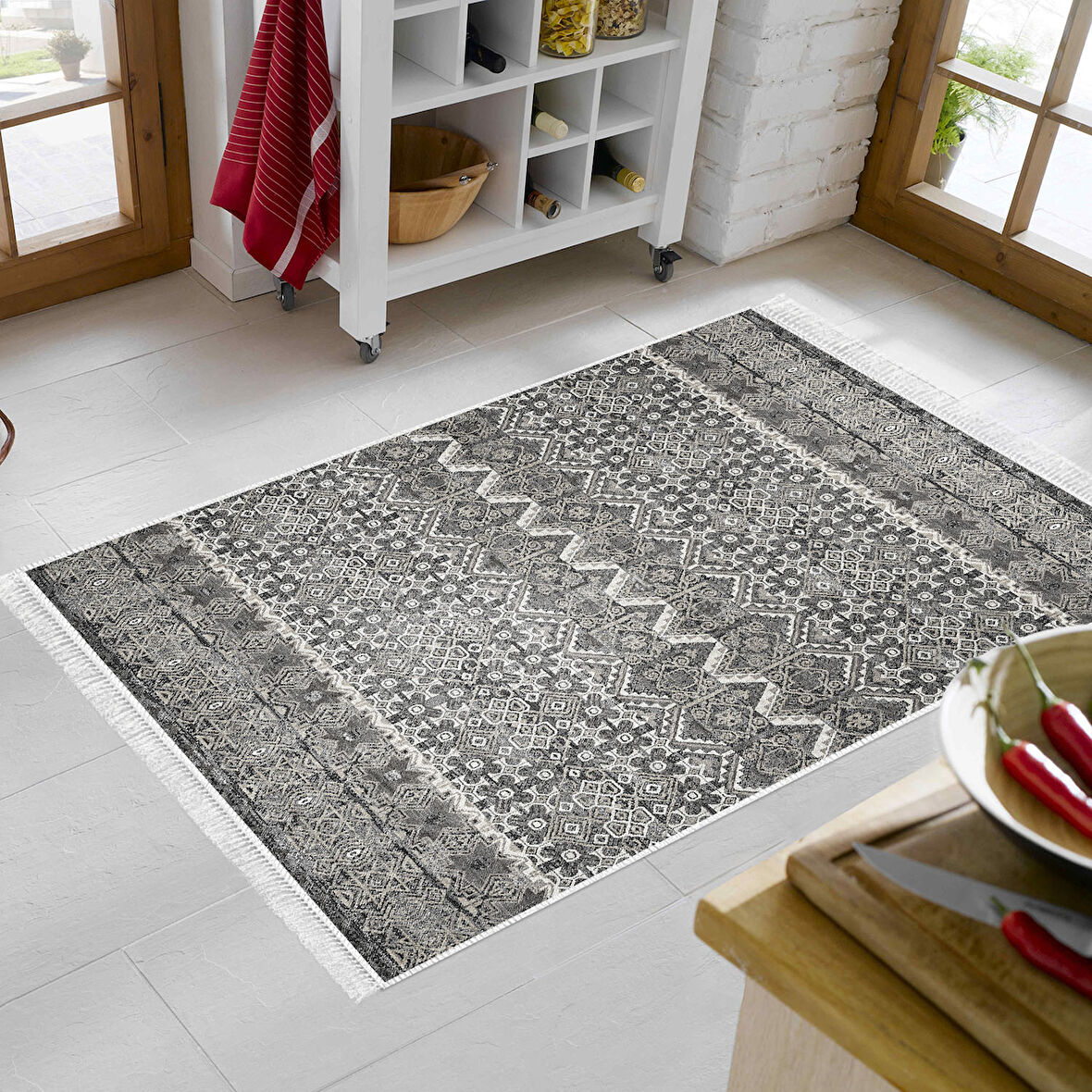 Dekoreko Kaymaz Taban Djt Mutfak Halısı Star Pamuk Saçaklı İskandinav 1700