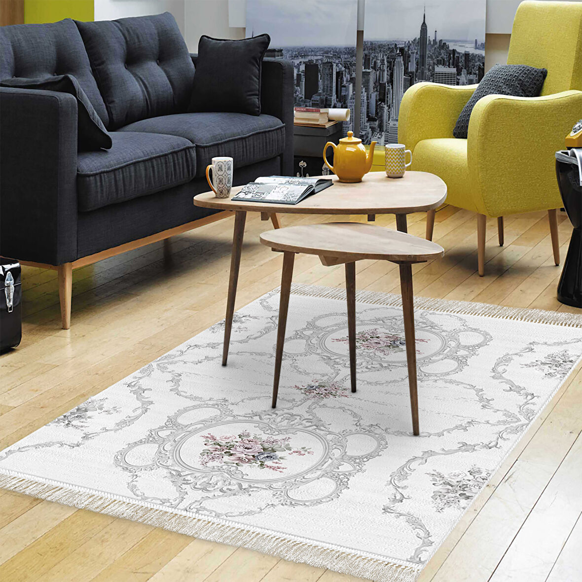 Dekoreko Kaymaz Taban Djt Salon Halısı Trend Saçaklı Modern 1494