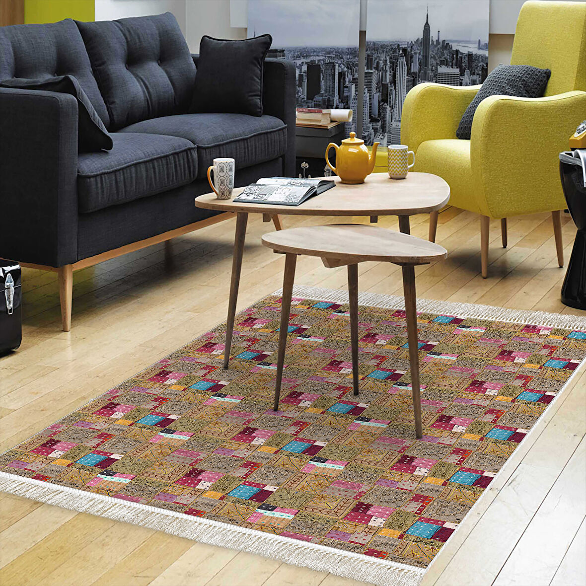 Dekoreko Kaymaz Taban Djt Salon Halısı Trend Saçaklı Modern 2155M