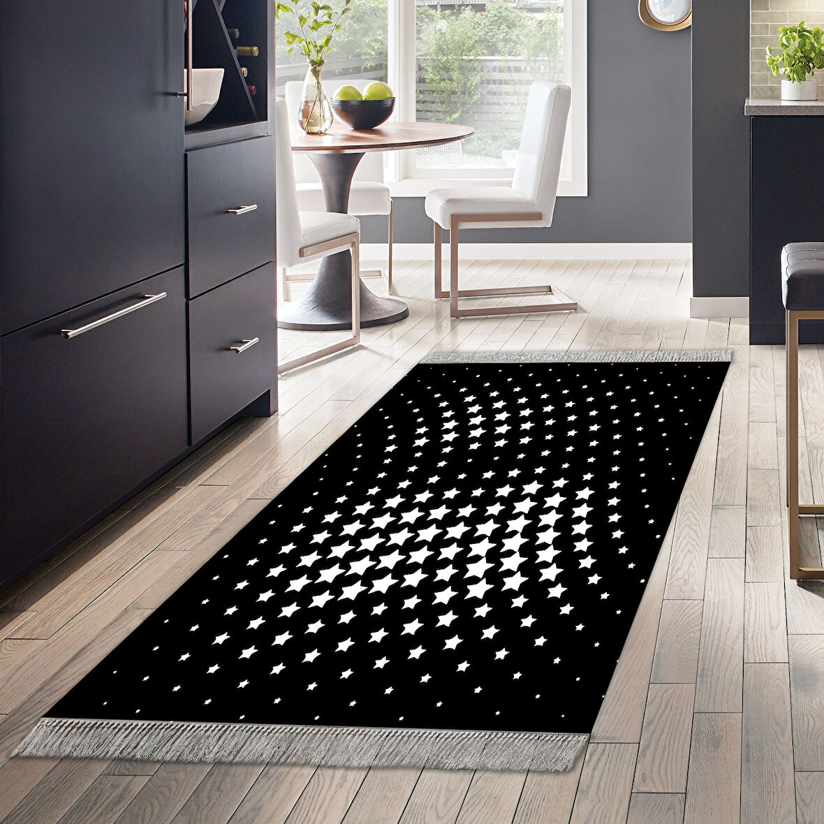 Dekoreko Kaymaz Taban Djt Mutfak Halısı Star Pamuk Saçaklı Modern 723