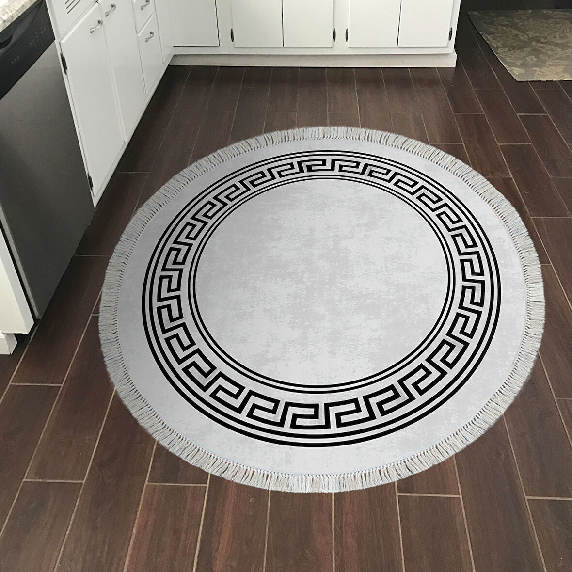 Dekoreko Kaymaz Taban Djt Mutfak Halısı Trend Saçaklı Yuvarlak Modern 626M