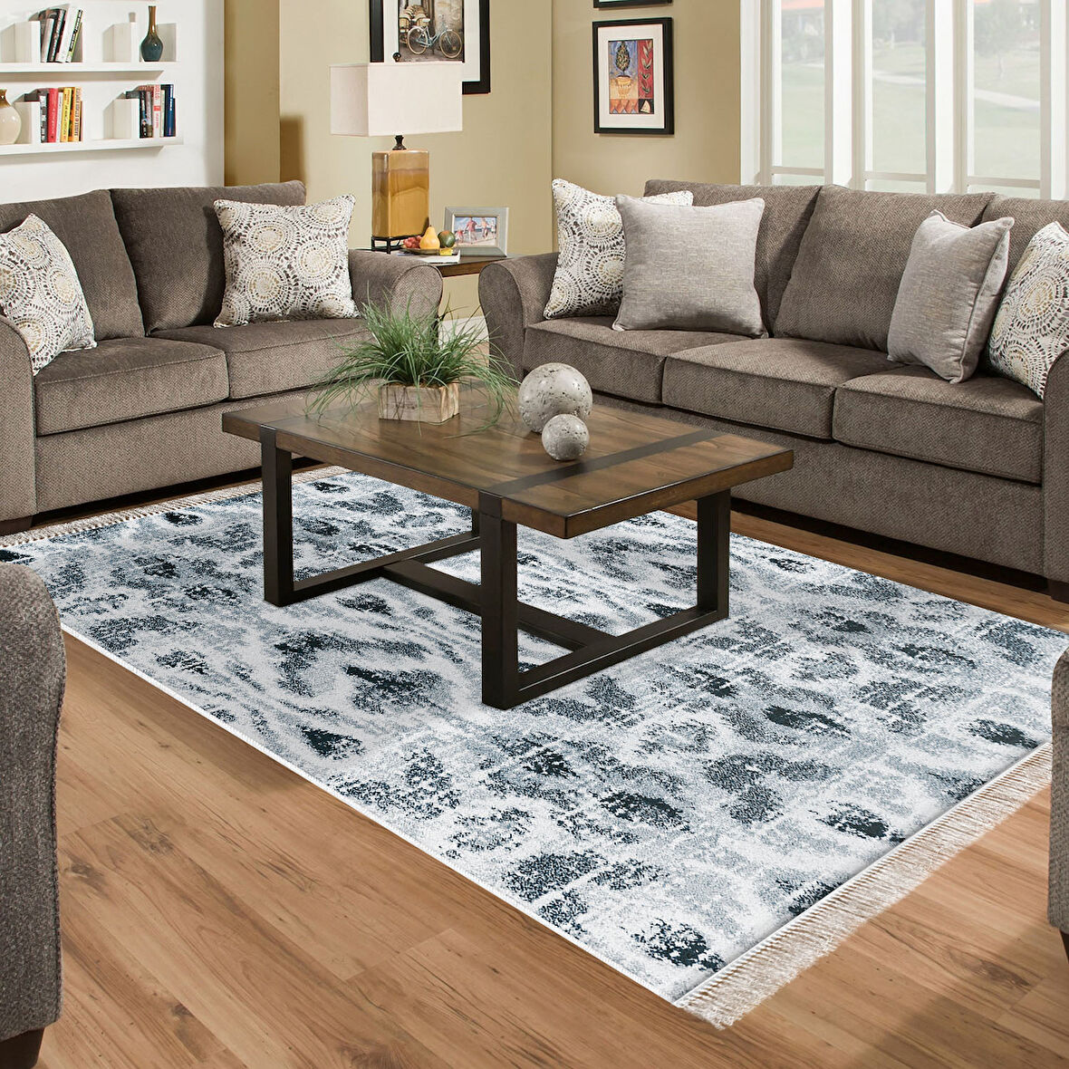 Dekoreko Kaymaz Taban Djt Salon Halısı Trend Saçaklı İskandinav F5136