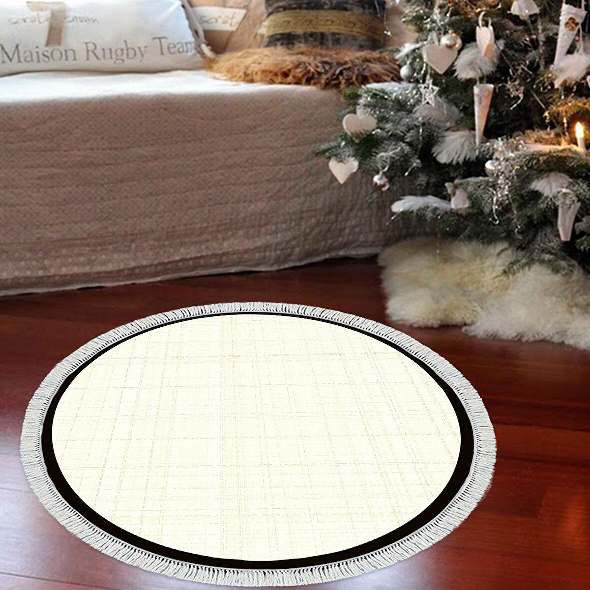 Alanur Home Kaymaz Taban Djt Banyo Mutfak Salon Halı  Trend Saçaklı Yuvarlak Dokuma Desen E5007