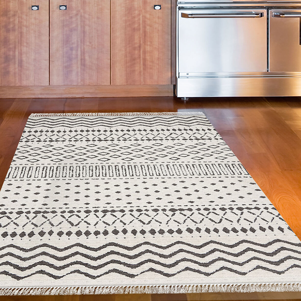 Dekoreko Kaymaz Taban Djt Mutfak Halısı Yıldız Deri Saçaklı İskandinav F5086