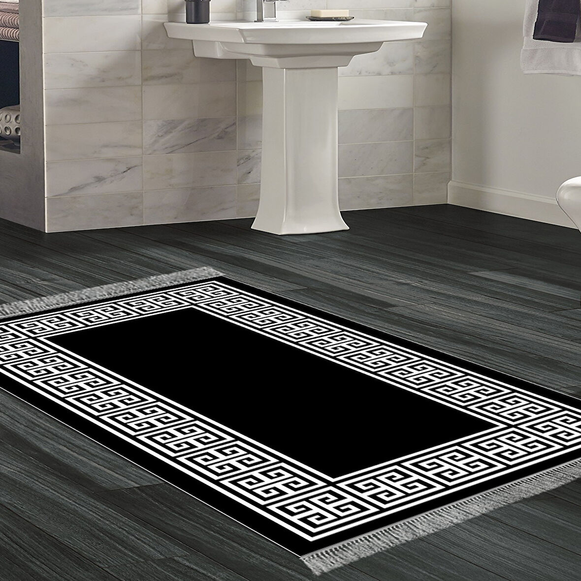 Dekoreko Kaymaz Taban Djt Banyo Halısı Trend Saçaklı Modern 608M