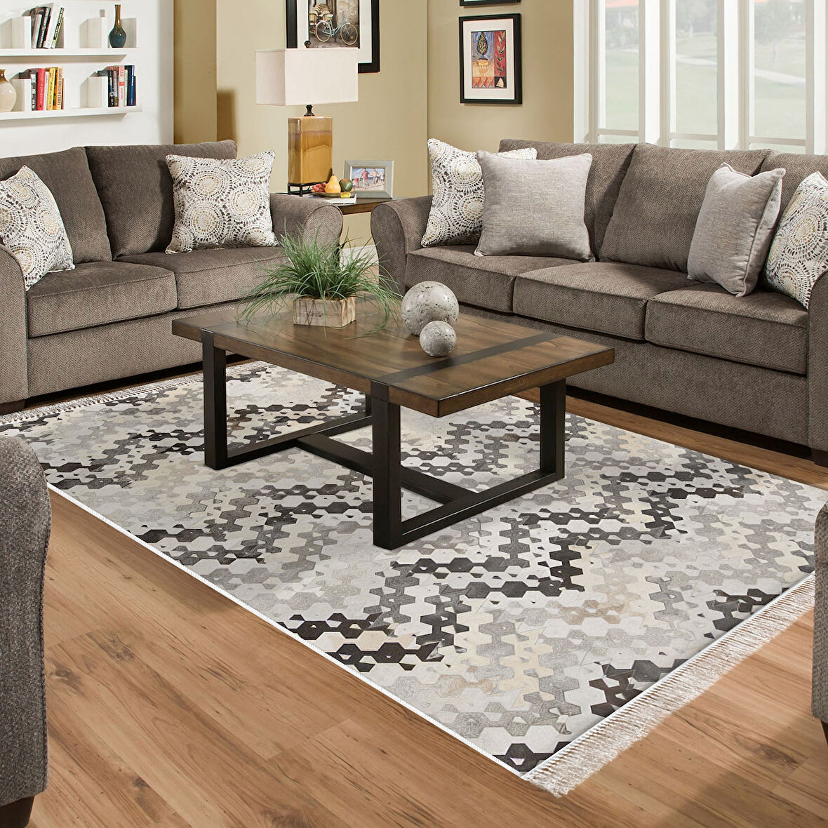 Dekoreko Kaymaz Taban Djt Salon Halısı Star Pamuk Saçaklı Modern 1675