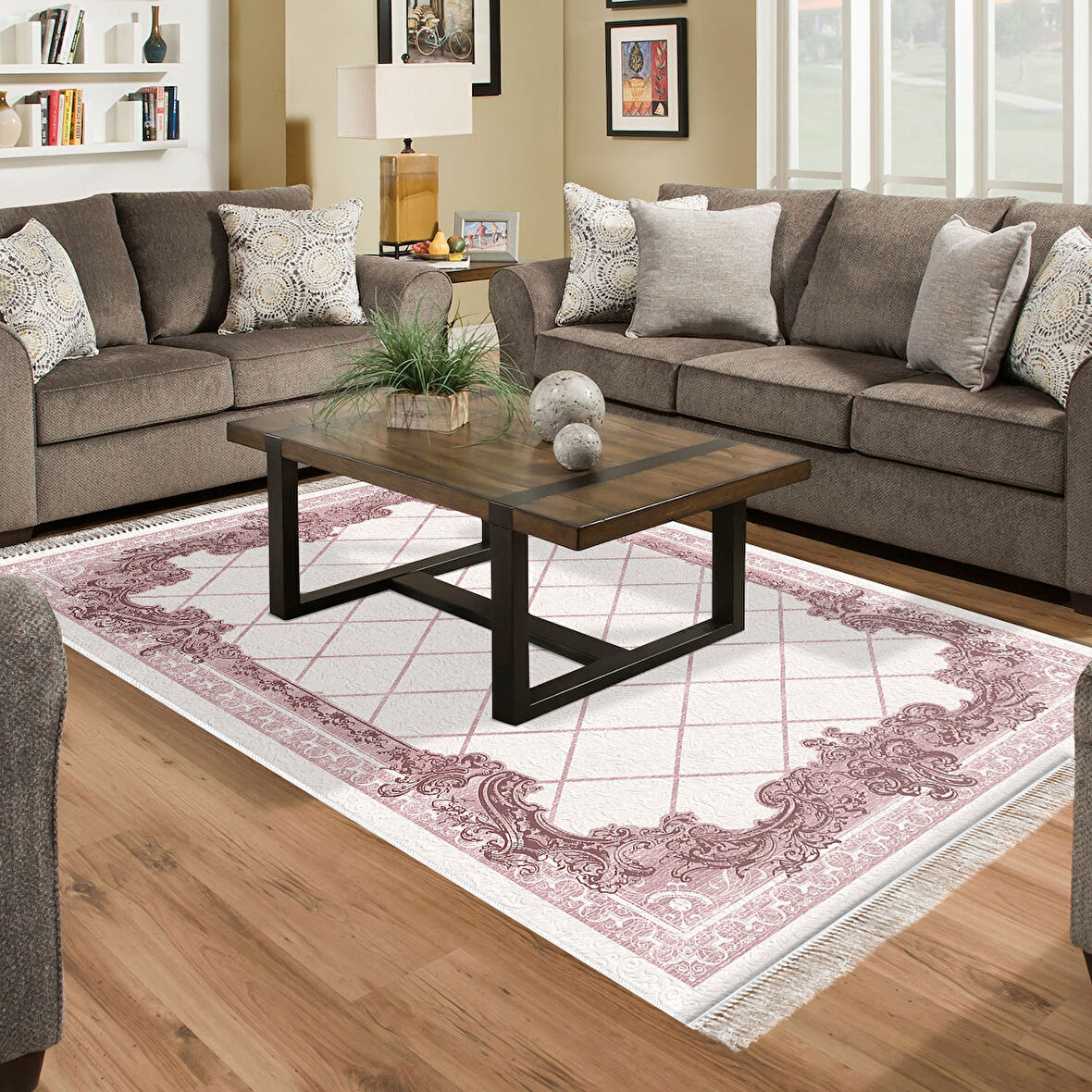 Dekoreko Kaymaz Taban Djt Salon Halısı Star Pamuk Saçaklı Modern 748