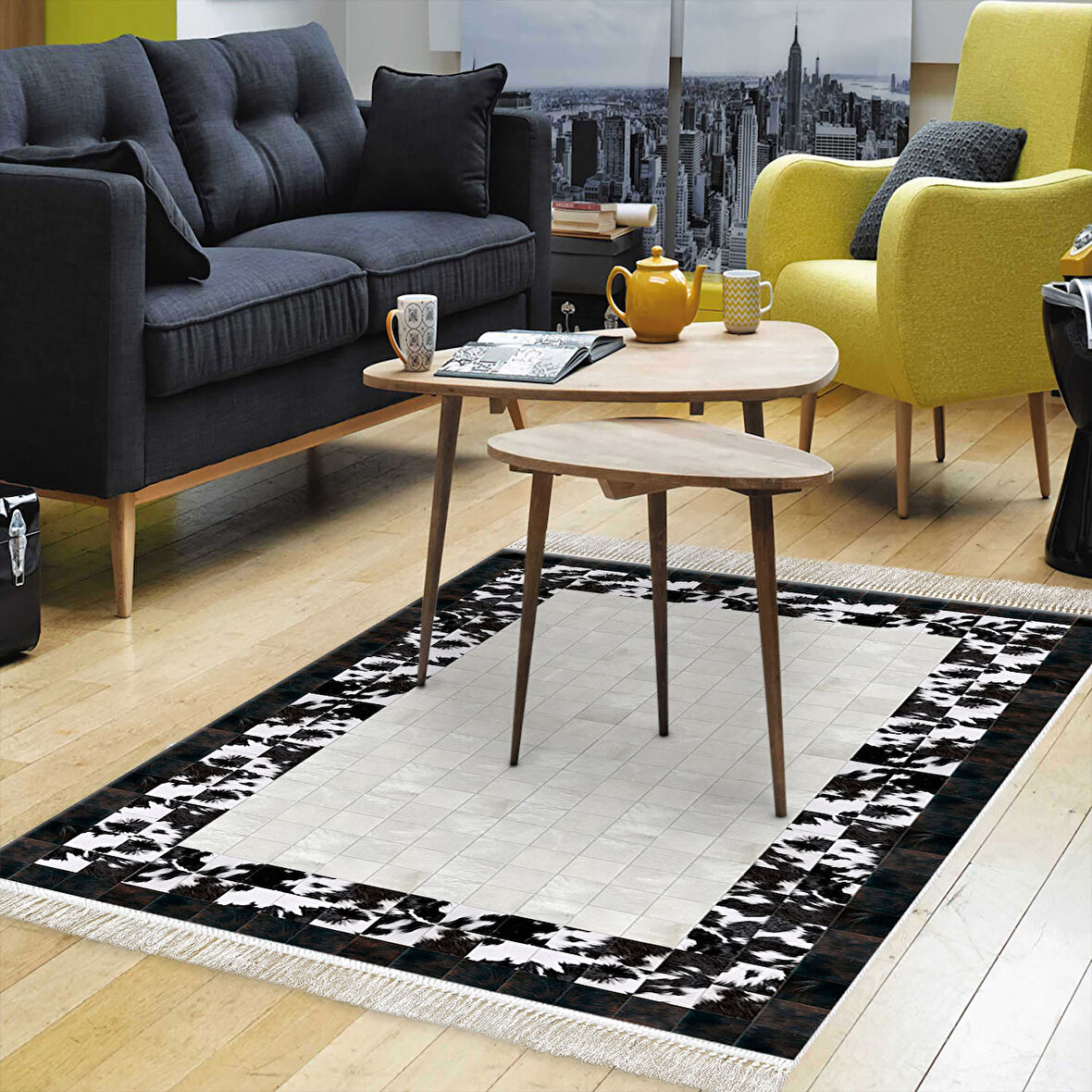 Dekoreko Kaymaz Taban Djt Salon Halısı Star Pamuk Saçaklı Modern 1495