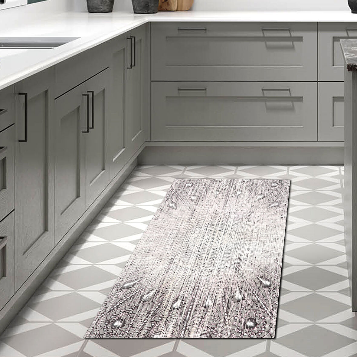 Dekoreko Kaymaz Taban Djt Mutfak Halısı Yıldız Deri Modern 743