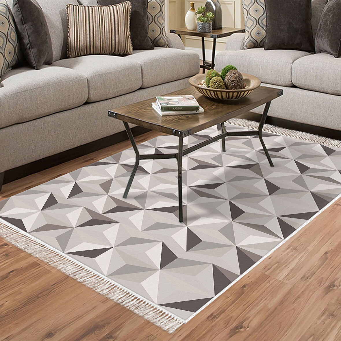 Dekoreko Kaymaz Taban Djt Salon Halısı Star Pamuk Saçaklı Modern 1944